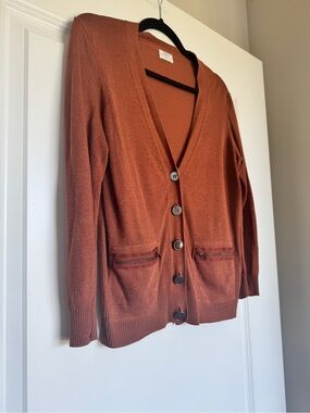 MADEWELL Women’s Wallace Linen Cotton Poly Blend Cardigan in Rust Size Large EUC